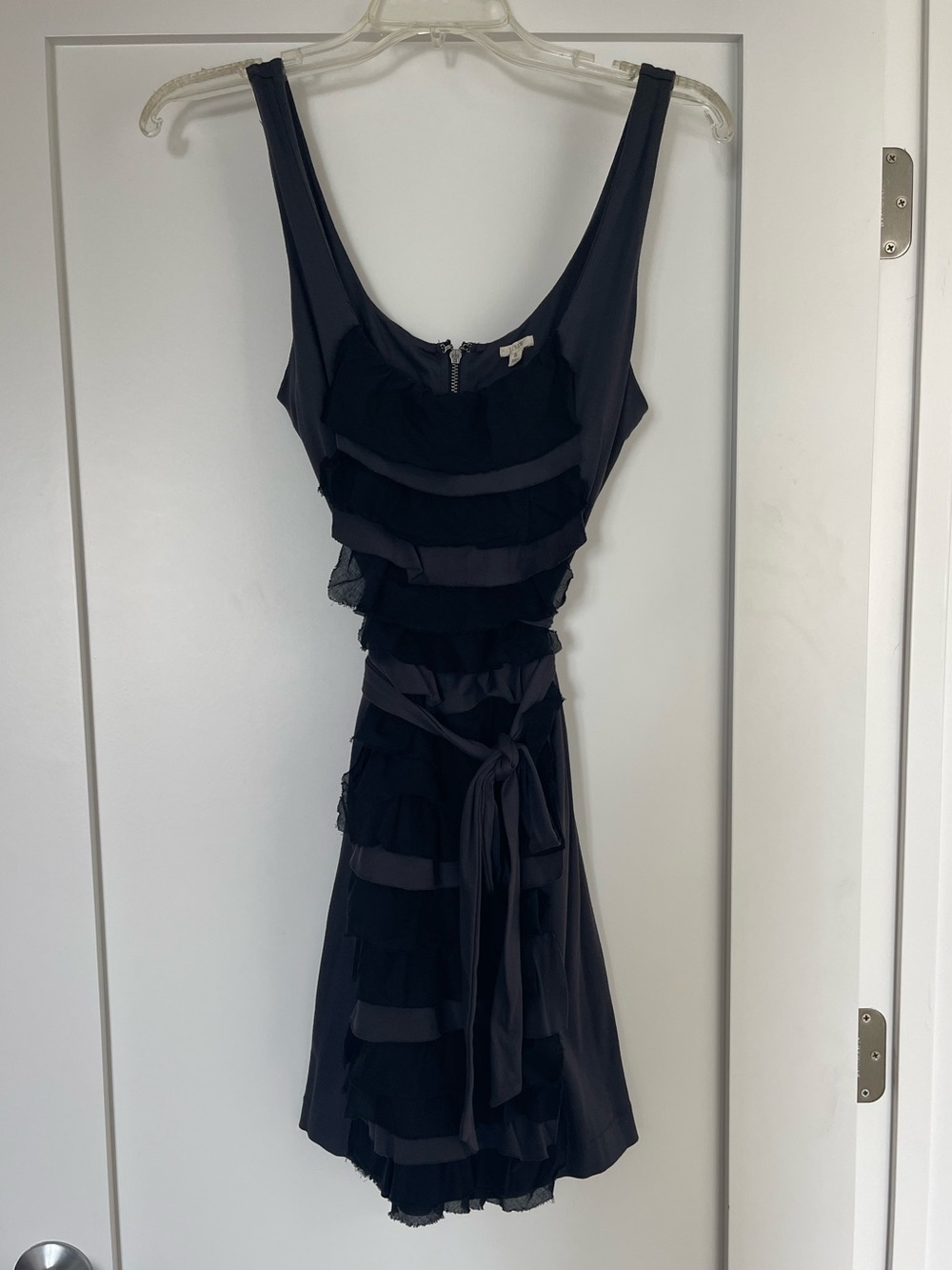 J. Crew Steel Gray Cotton Sleeveless Ruffled Mini Dress with Waist Tie Size S